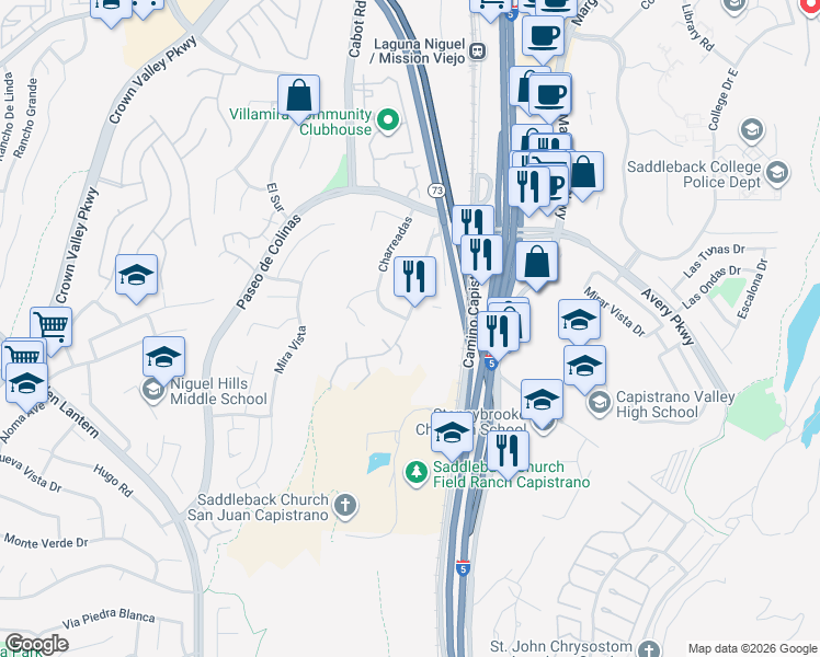 map of restaurants, bars, coffee shops, grocery stores, and more near 28802 Avenida Del Caballo in Laguna Niguel