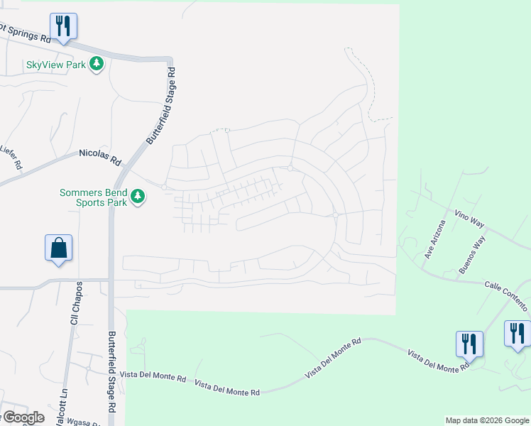 map of restaurants, bars, coffee shops, grocery stores, and more near 32314 Penstemon Way in Temecula