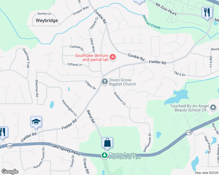 map of restaurants, bars, coffee shops, grocery stores, and more near 7695 Amherst Court in Jonesboro