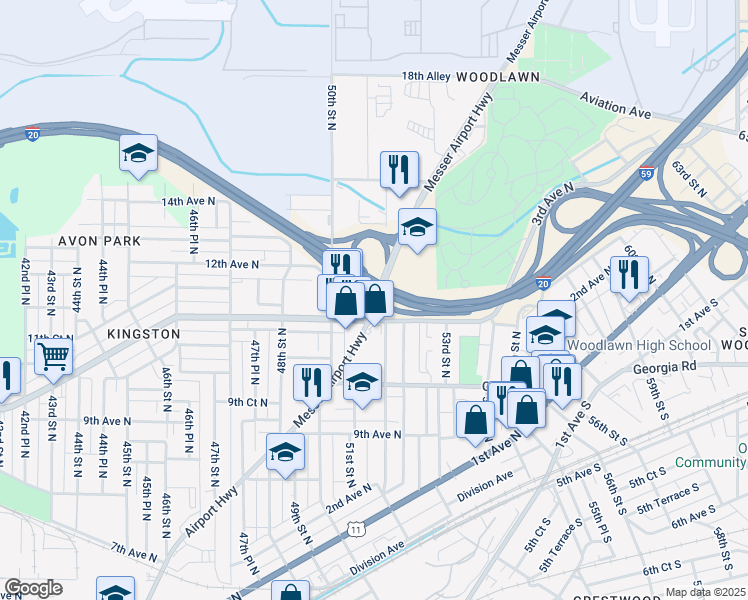 map of restaurants, bars, coffee shops, grocery stores, and more near 5900 Airport Highway in Birmingham