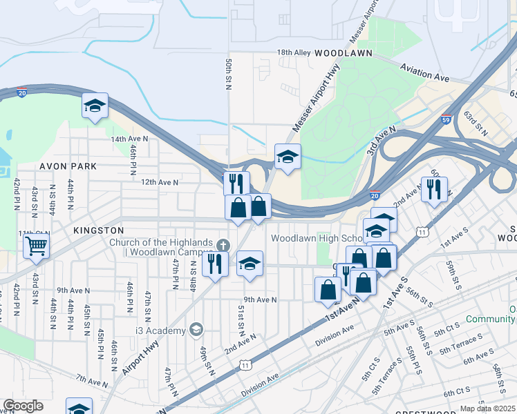 map of restaurants, bars, coffee shops, grocery stores, and more near 5900 Airport Highway in Birmingham