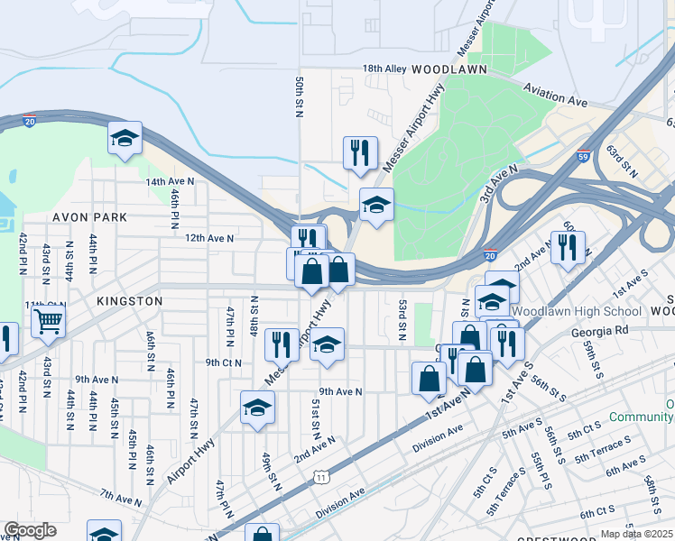 map of restaurants, bars, coffee shops, grocery stores, and more near 5900 Airport Highway in Birmingham