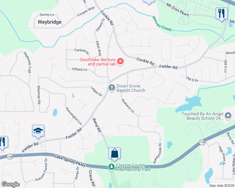 map of restaurants, bars, coffee shops, grocery stores, and more near 7695 Amherst Court in Jonesboro