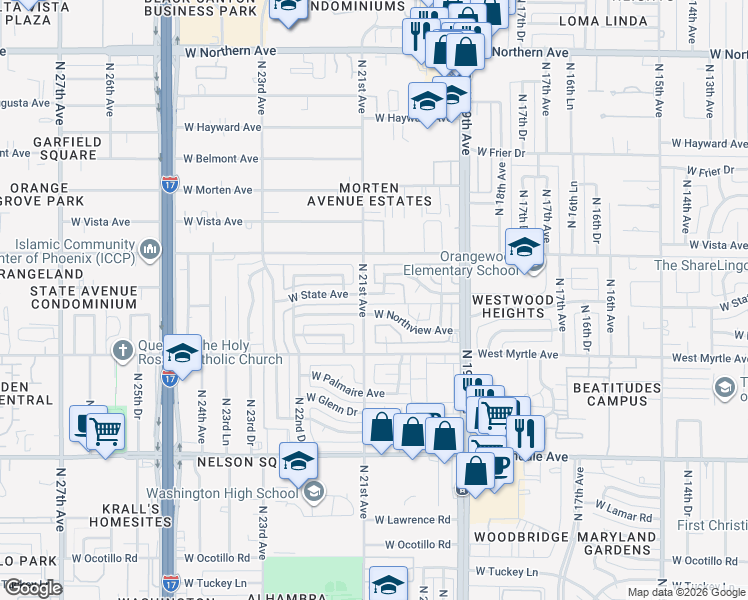 map of restaurants, bars, coffee shops, grocery stores, and more near in Phoenix