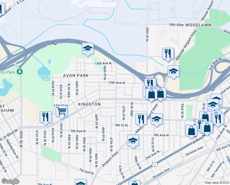 map of restaurants, bars, coffee shops, grocery stores, and more near 4649 11th Avenue North in Birmingham