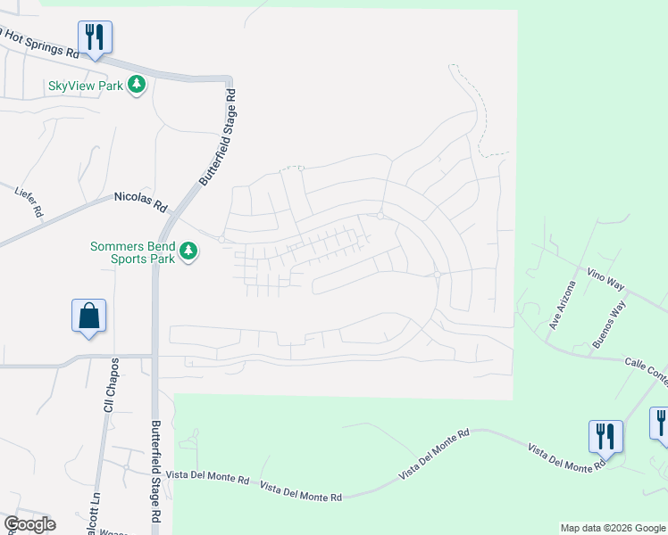 map of restaurants, bars, coffee shops, grocery stores, and more near 32224 Penstemon Way in Temecula