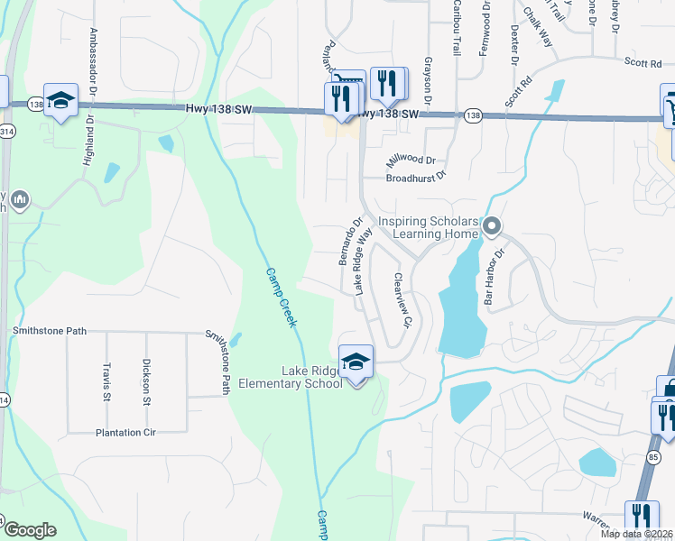 map of restaurants, bars, coffee shops, grocery stores, and more near 7735 Bernardo Drive in Riverdale