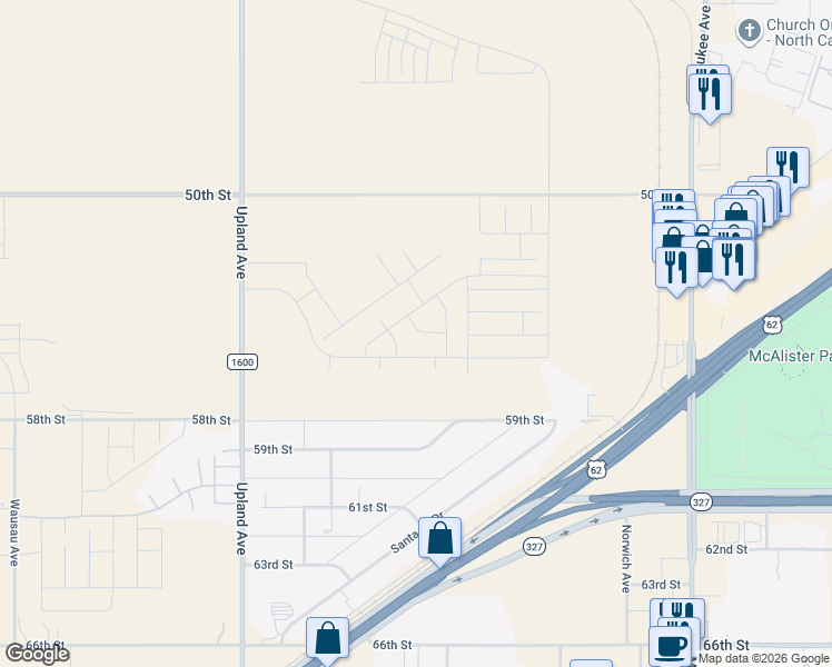 map of restaurants, bars, coffee shops, grocery stores, and more near 6968 59th Street in Lubbock
