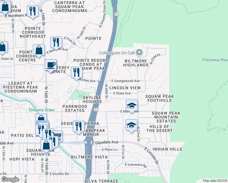 map of restaurants, bars, coffee shops, grocery stores, and more near 2015 East Gardenia Avenue in Phoenix