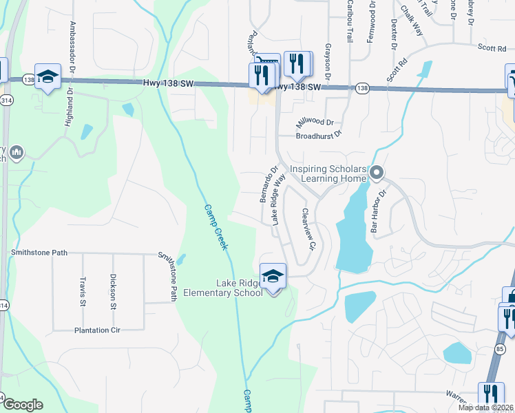 map of restaurants, bars, coffee shops, grocery stores, and more near 7735 Bernardo Drive in Riverdale