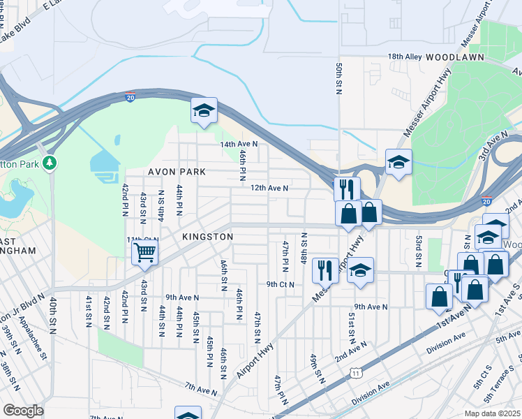 map of restaurants, bars, coffee shops, grocery stores, and more near 4649 11th Avenue North in Birmingham