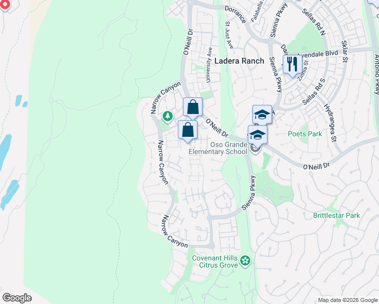map of restaurants, bars, coffee shops, grocery stores, and more near 2 Hinterland Way in Mission Viejo