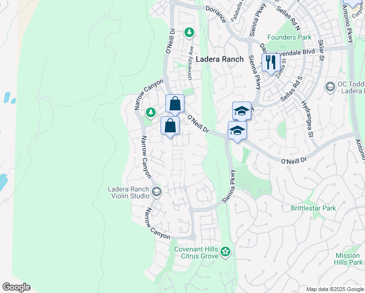map of restaurants, bars, coffee shops, grocery stores, and more near 46 Hinterland Way in Mission Viejo