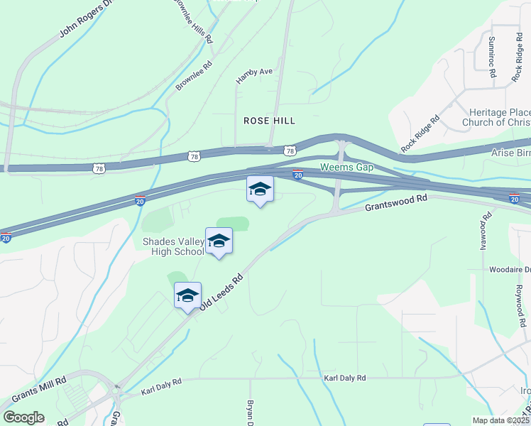 map of restaurants, bars, coffee shops, grocery stores, and more near 6200 Old Leeds Road in Birmingham