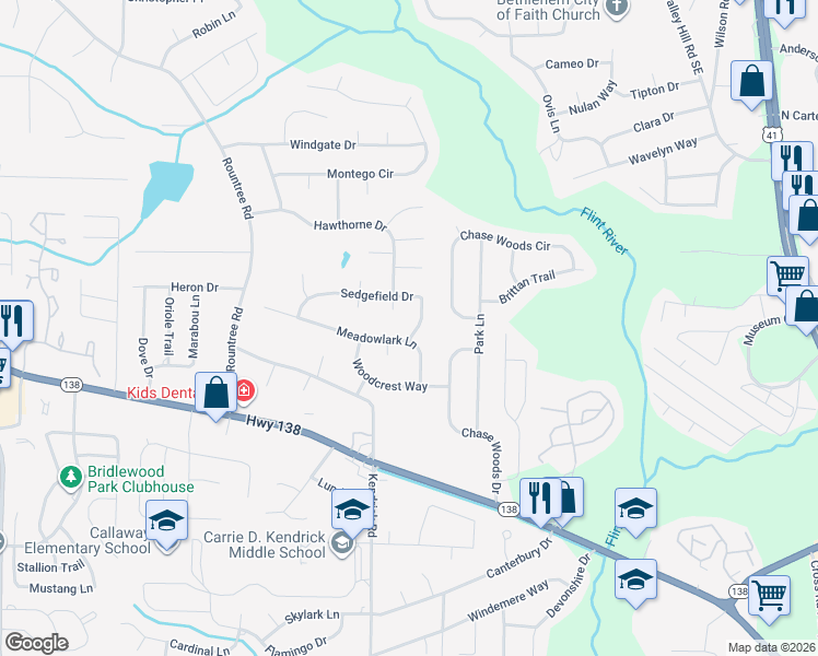 map of restaurants, bars, coffee shops, grocery stores, and more near 247 Sedgefield Drive in Jonesboro