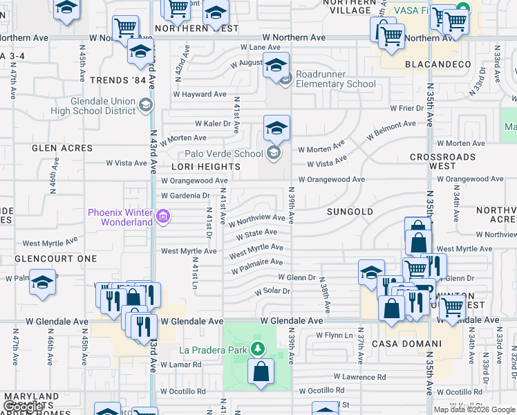 map of restaurants, bars, coffee shops, grocery stores, and more near 3942 West Northview Avenue in Phoenix