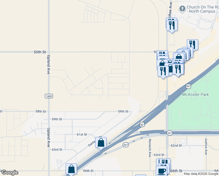 map of restaurants, bars, coffee shops, grocery stores, and more near 6874-6968 59th Street in Lubbock