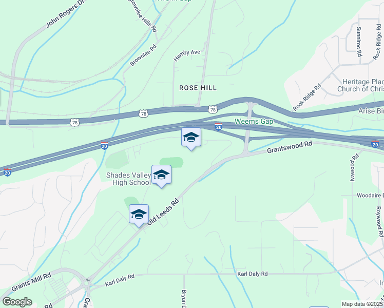 map of restaurants, bars, coffee shops, grocery stores, and more near 6200 Old Leeds Road in Birmingham