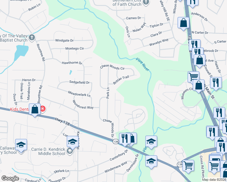 map of restaurants, bars, coffee shops, grocery stores, and more near 7709 Newbury Drive in Jonesboro