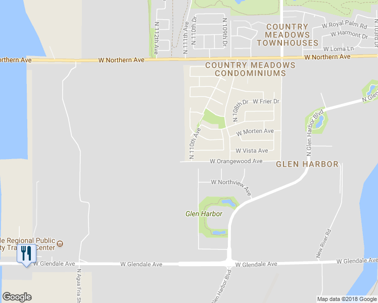 map of restaurants, bars, coffee shops, grocery stores, and more near 7512 North 110th Avenue in Glendale