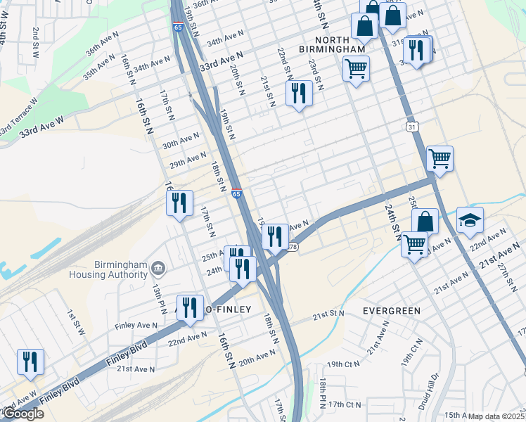 map of restaurants, bars, coffee shops, grocery stores, and more near 1903 26th Avenue North in Birmingham