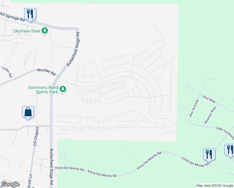 map of restaurants, bars, coffee shops, grocery stores, and more near 32314 Penstemon Way in Temecula