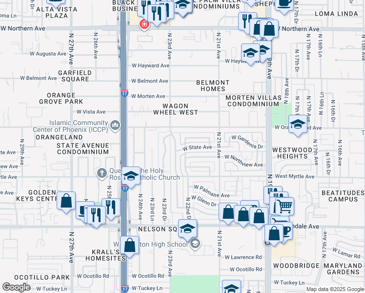 map of restaurants, bars, coffee shops, grocery stores, and more near 2226 West State Avenue in Phoenix