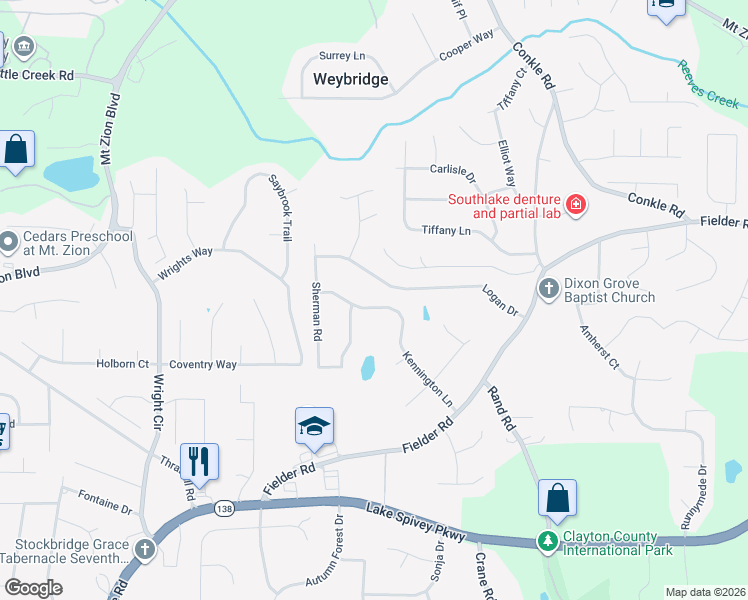 map of restaurants, bars, coffee shops, grocery stores, and more near 7702 Kennington Lane in Jonesboro