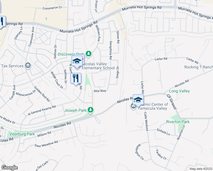 map of restaurants, bars, coffee shops, grocery stores, and more near 39672 Meadow View Circle in Temecula