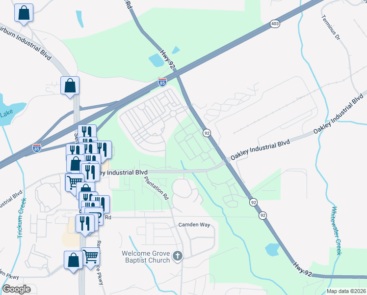 map of restaurants, bars, coffee shops, grocery stores, and more near 7766 Carnegie Drive in Fairburn