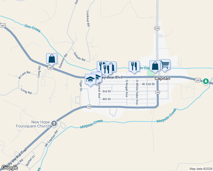 map of restaurants, bars, coffee shops, grocery stores, and more near 433 West 2nd Street in Capitan