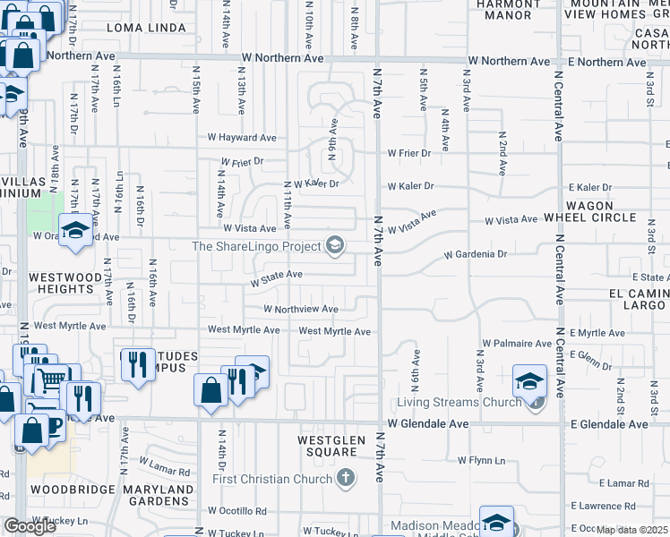 map of restaurants, bars, coffee shops, grocery stores, and more near 826 West State Avenue in Phoenix