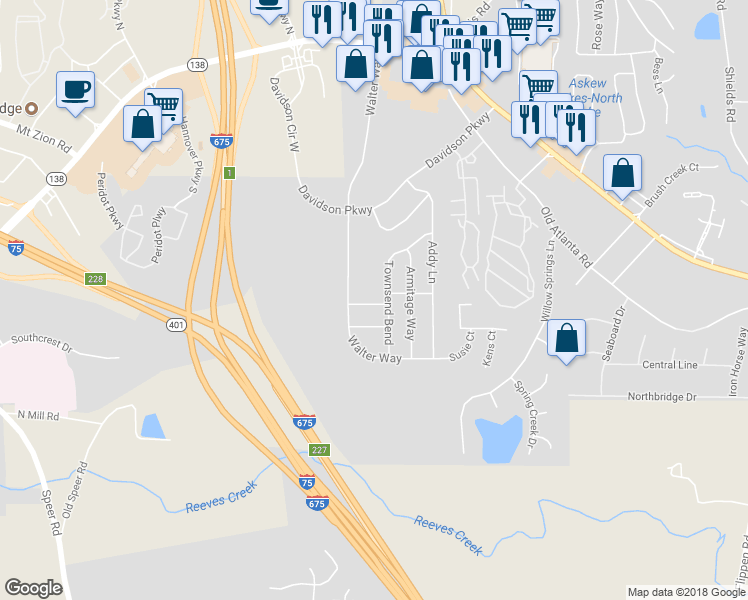 map of restaurants, bars, coffee shops, grocery stores, and more near 817 Winsap Drive in Stockbridge