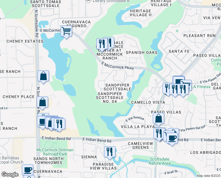 map of restaurants, bars, coffee shops, grocery stores, and more near 7408 North Yuma Road in Scottsdale