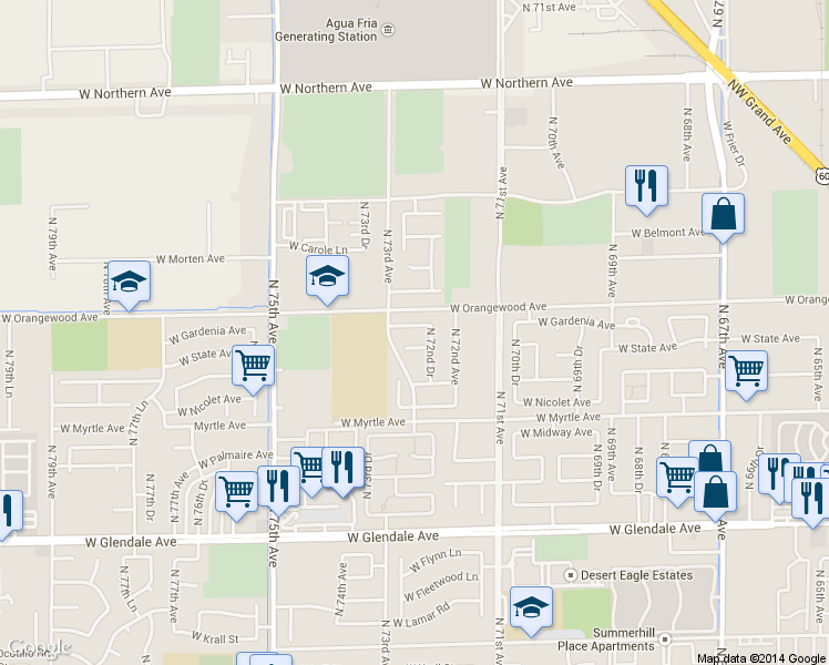 map of restaurants, bars, coffee shops, grocery stores, and more near 7261 West Gardenia Avenue in Glendale