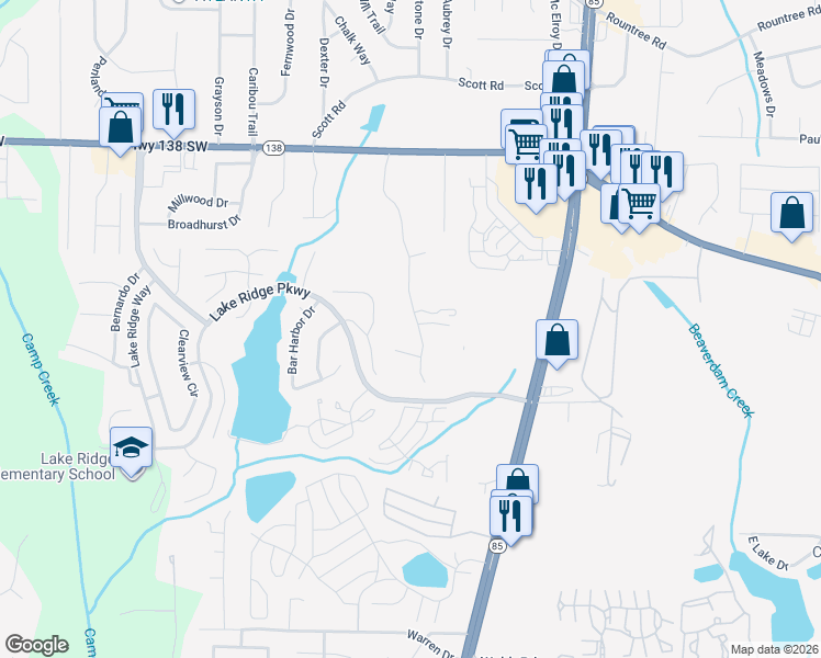 map of restaurants, bars, coffee shops, grocery stores, and more near 7721 Lyle Drive in Riverdale