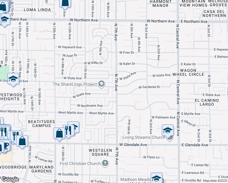 map of restaurants, bars, coffee shops, grocery stores, and more near 7328 North 7th Avenue in Phoenix