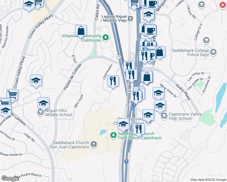 map of restaurants, bars, coffee shops, grocery stores, and more near 28802 Avenida Del Caballo in Laguna Niguel