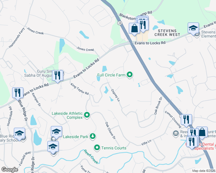 map of restaurants, bars, coffee shops, grocery stores, and more near 775 Osprey Lane in Martinez