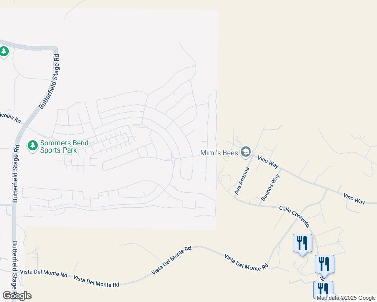 map of restaurants, bars, coffee shops, grocery stores, and more near 39589 Dayspring Way in Temecula
