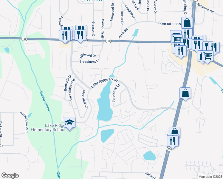 map of restaurants, bars, coffee shops, grocery stores, and more near 7737 Bar Harbor Drive in Riverdale