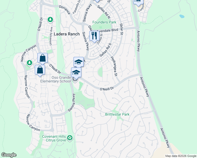 map of restaurants, bars, coffee shops, grocery stores, and more near 34 Celestine Circle in Mission Viejo