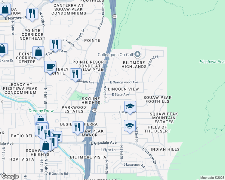 map of restaurants, bars, coffee shops, grocery stores, and more near 2015 East Gardenia Avenue in Phoenix