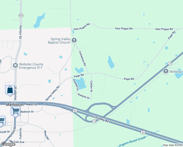 map of restaurants, bars, coffee shops, grocery stores, and more near Kaitlyn St in Mathiston