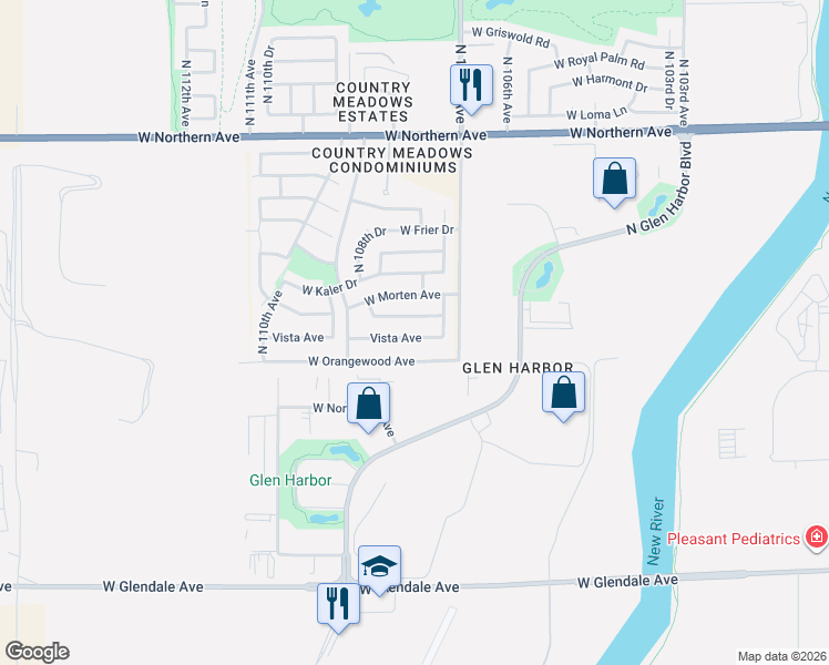 map of restaurants, bars, coffee shops, grocery stores, and more near 10744 Vista Avenue in Glendale