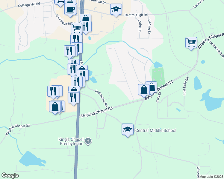 map of restaurants, bars, coffee shops, grocery stores, and more near 75 Azalea Trail in Carrollton