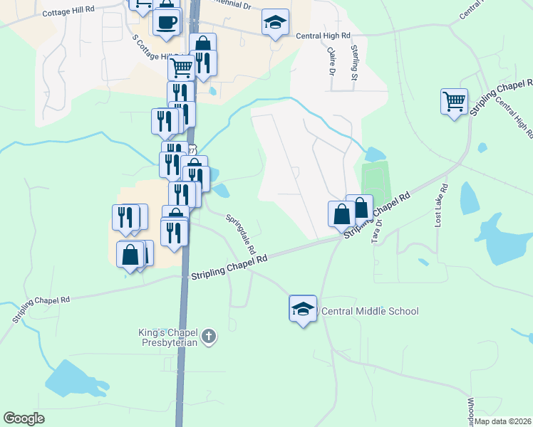 map of restaurants, bars, coffee shops, grocery stores, and more near 75 Azalea Trail in Carrollton