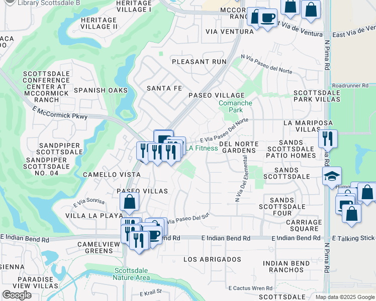 map of restaurants, bars, coffee shops, grocery stores, and more near 8333 East Vía Paseo Del Norte in Scottsdale