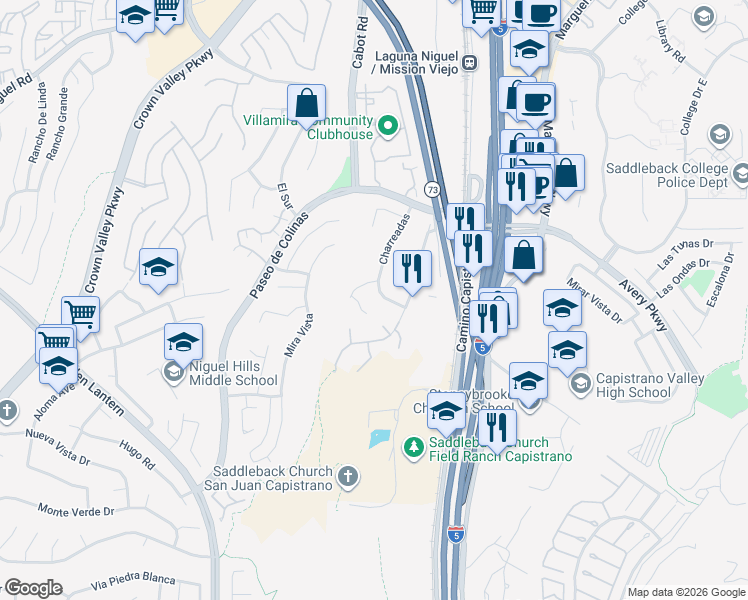 map of restaurants, bars, coffee shops, grocery stores, and more near 28781 Charreadas in Laguna Niguel