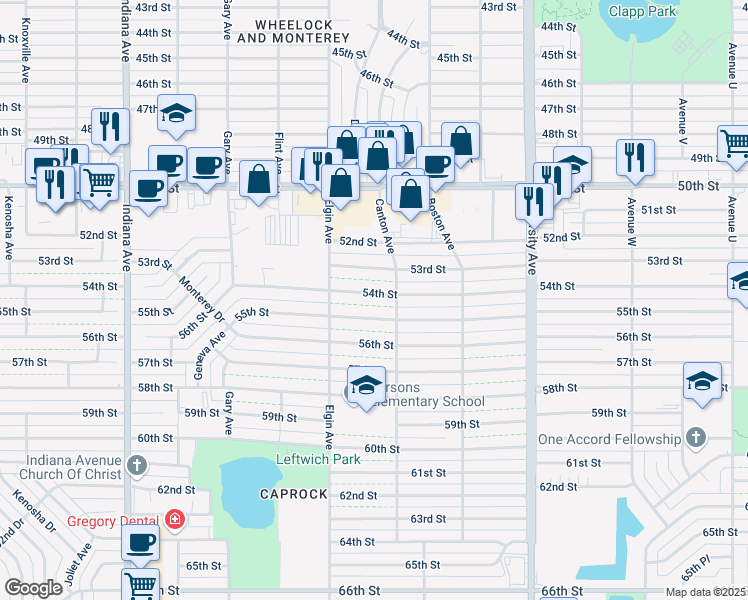 map of restaurants, bars, coffee shops, grocery stores, and more near 2807 54th Street in Lubbock